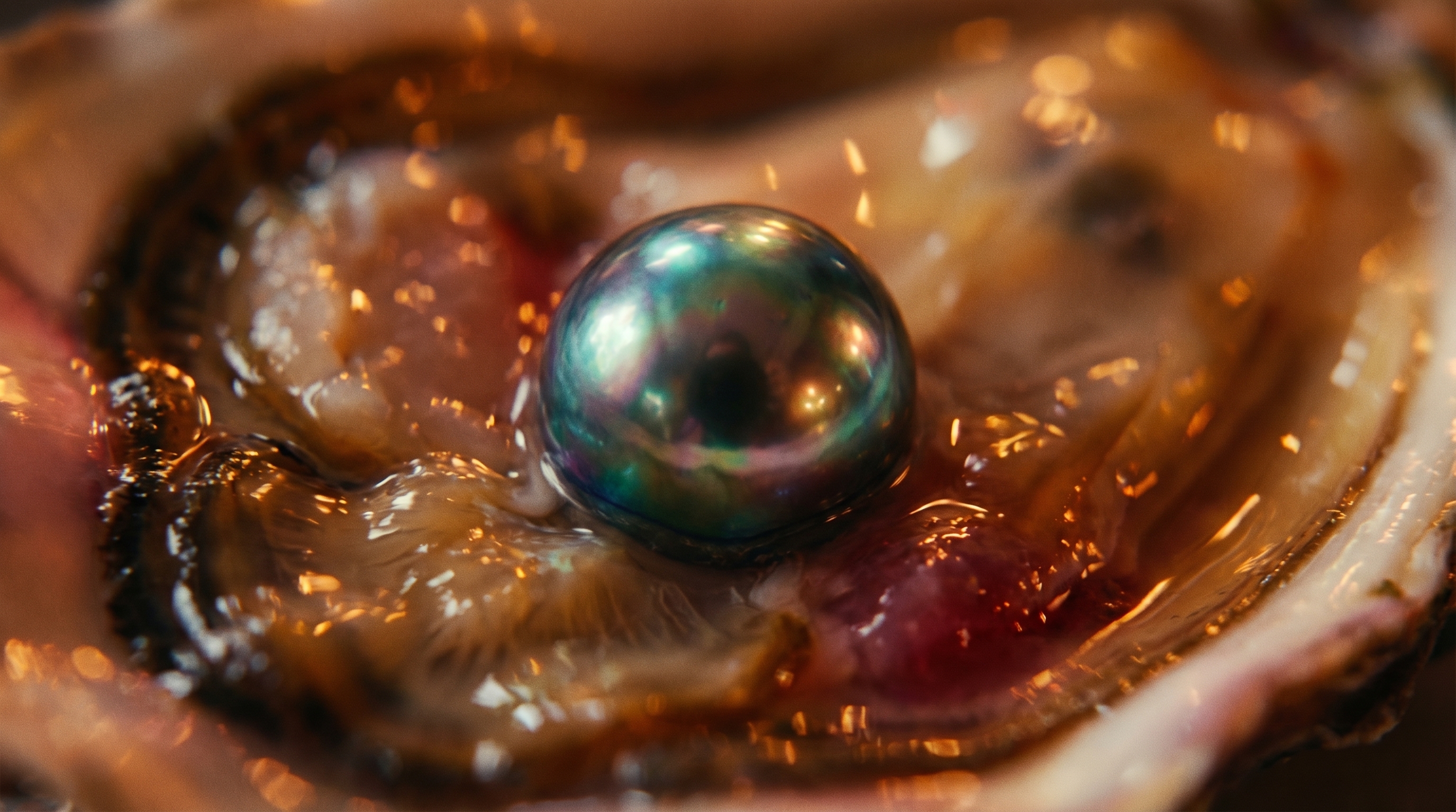 Interior de ostra con perla formándose